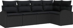 vidaXL Kerti Kanapé Szett párnával tárolóval 5 pcs Fekete polirattan