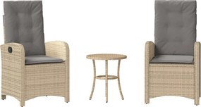 vidaXL 3 részes vegyes bézs polyrattan bisztrógarnitúra párnákkal