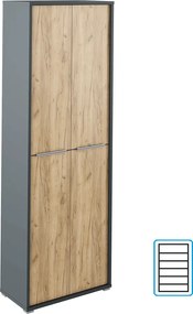 Magas szekrény polcokkal, grafit/tölgyfa artisan, RIOMA NEW TYP 05