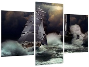 Kép - Viharos hullámokon áthajózó hajó (90x60 cm)