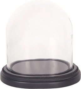 Fekete ovális tálca üveg fedéllel 17x14x18 cm