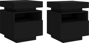 vidaXL 2 db fekete műfa éjjeliszekrény LED-fényekkel 40x39x48,5 cm