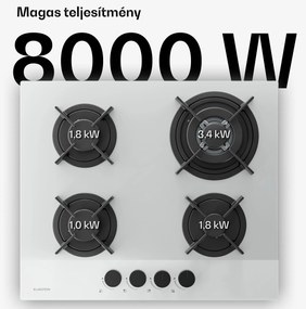 Klarstein Velaire gázfőzőlap, 4 égős főzőlap elektromos gyújtással, kompatibilis földgázzal és LPG-vel, 8000W, 60cm