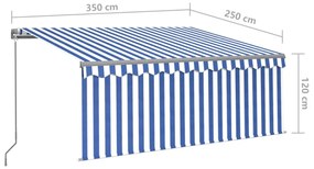 kék és fehér kihúzható LED-es napellenző redőnnyel 3,5 x 2,5 m