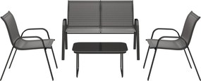 Outsunny 4 darabos kültéri kertbútor szett 2 rakásolható székkel, 2 személyes kanapéval és fekete edzett üveg asztallal | Aosom
