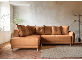 Téglavörös kordbársony kinyitható sarokkanapé (bal oldali) Lazy Lukka – Miuform