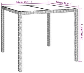 bézs polyrattan és edzett üveg kerti asztal 90 x 90 x 75 cm
