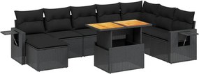 vidaXL 9 részes fekete polyrattan kerti ülőgarnitúra párnákkal