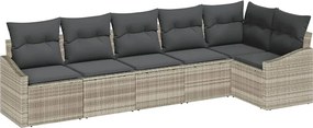 vidaXL Kerti Kanapé Szett párnával 6 pcs Világosszürke polirattan