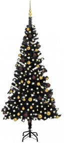 Fekete PVC műkarácsonyfa LED fényekkel és gömbszettel 210 cm