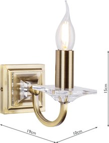 LAURA ASHLEY3727735-Q CARSON Kristály Fali Lámpa Antik sárgaréz, Fehér E14 IP20