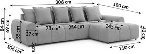 Szürke sarokkanapé (jobb oldali-heverő résszel) Albane – Ropez