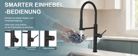 Mosogatócsaptelep ELITE EDITION KF1730 kihúzható zuhanyfejjel, szűrtvíz-kivezetéssel, több színben — Szálcsiszolt nikkel
