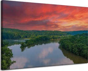 Vászonkép Rózsaszín ég Nap Folyó Természet 120x80 cm