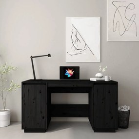 Tömör fenyőfa íróasztal fekete 140 x 50 x 75 cm
