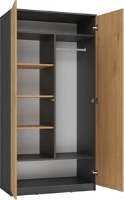 MIX SD-90 gardróbszekrény akasztós és polcos résszel, antracit-tölgy