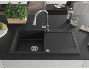 Mexen Leo, 1 kamrás gránit mosogató 900x500x190 mm és Elia mosogató csaptelep, fekete, 6501-77-670101-00