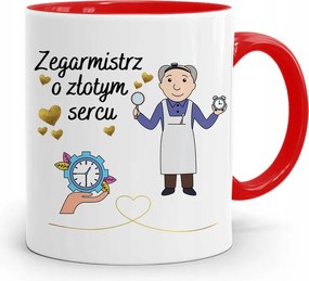 Piros Óramester Bögre Arany Szívvel Ajándék fényképes nyomtatással