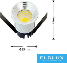 UNIVERSO mini spot lámpatest 3w 3000k 300lm 30° IP20 ∅35×47mm ezüst