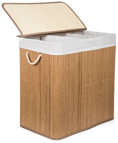 G21 bambusz szennyeskosár,150 l kapacitású, fehér betéttel, elválasztó elemekkel