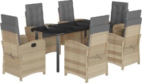 vidaXL 7 részes vegyes bézs polyrattan kerti étkezőgarnitúra párnákkal