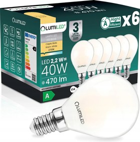 6x Led Izzó E14 Filament A Osztály 2,2W 470LM 40W 2700K 360° Golyó
