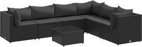vidaXL 7 részes fekete polyrattan kerti ülőgarnitúra párnákkal