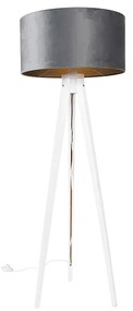 Modern állólámpa állvány fehér szürke bársony árnyékolóval 50 cm - Tripod Classic