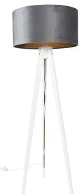 Modern állólámpa állvány fehér, szürke velúr árnyalattal 50 cm - Tripod Classic