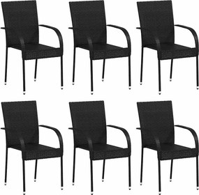 vidaXL 6 db fekete rakásolható polyrattan kültéri szék