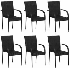 vidaXL 6 db fekete rakásolható polyrattan kültéri szék