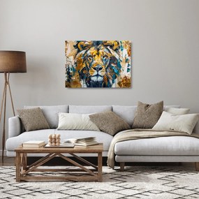 Üveg kép - Absztrakt olajfestmény oroszlánnal (70x50 cm)