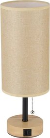 Brilagi - USB-portos asztali lámpa TABLON 1xE27/25W/230V tölgy/fekete/bézs