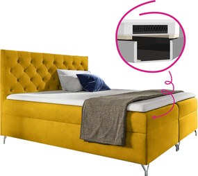 Boxspring ágy, 140x200, sárga Velvet szövet, GULIETTE + ajándék