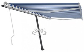 kék és fehér kézzel kihúzható póznás napellenző 450 x 300 cm