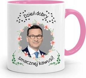 Rózsaszín Politikai Bögre Mateusz Morawiecki Miniszterelnök fényképes nyomtatással