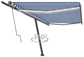 kék/fehér automata szélérzékelős és LED-es napellenző 500x300cm