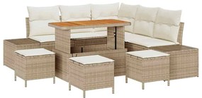 vidaXL Kerti Kanapé Szett párnával tárolóval 9 pcs Bézs Poli rattan