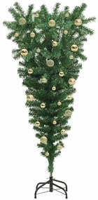 Felfelé álló műfenyő világítással és gömbökkel Zöld 150 cm PVC