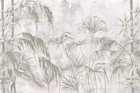 Kép - Trópusi növények a falon szürke színben (90x60 cm)