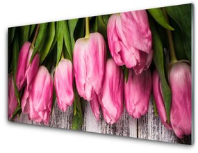 Akril üveg kép Tulipánok Fal 100x50 cm 4 fogas