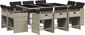 vidaXL 11 részes világosszürke polyrattan kerti ülőgarnitúra párnákkal