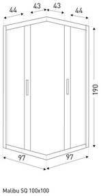 Malibu SQ 100x100 szögletes zuhanykabin zuhanytálca nélkül