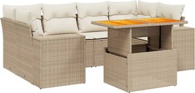 vidaXL 7 részes bézs polyrattan kerti ülőgarnitúra párnákkal