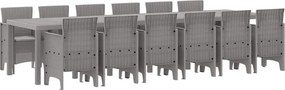 vidaXL Kert étkező szett 13 pcs Világosszürke Polt rattan