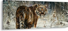 Kép - tigris a havas erdőben, olajfestmény (120x50 cm)