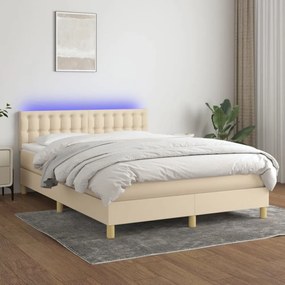 krémszínű szövet rugós és LED-es ágy matraccal 140x190cm