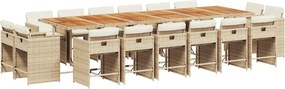 vidaXL 17 részes bézs polyrattan kerti étkezőgarnitúra párnákkal