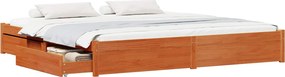 vidaXL Ágykeret fiókkal Faggyú barna 200 x 200 cm Tömör fenyőfa
