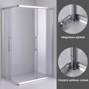 Stuxi Nizza 120x70 cm aszimmetrikus két tolóajtós zuhanykabin 6 mm vízlepergető biztonsági üveggel, króm elemekkel, 190 cm magas